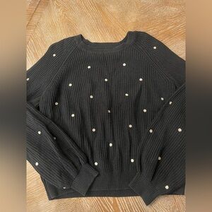 Lucky Brand Black Sweater with Cream Dots